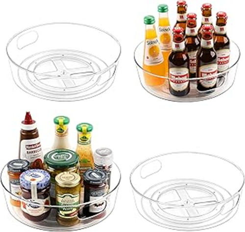 These 360° rotating trays keep condiments, spices, and canned goods easily accessible
