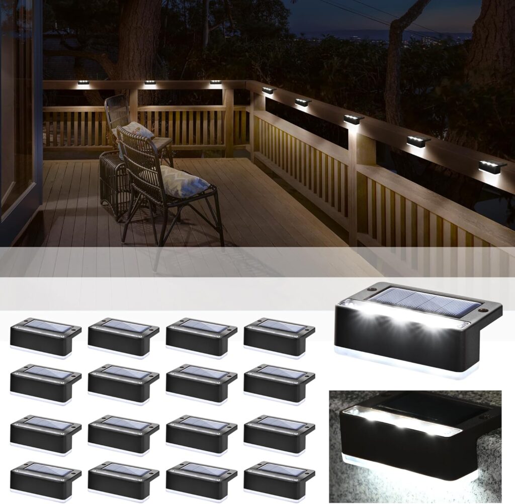 Solar Lights Outdoor 16pcs White Stair Lights