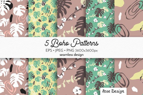 Boho Seamless Pattern Set Monstera Leaf Graphics 41336389 1 580x387 1