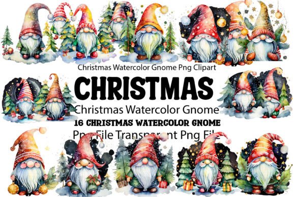 Christmas Watercolor Gnome Bundle Graphics 85126942 1 580x387 1