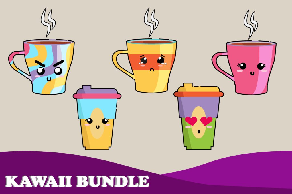 Cute Kawaii Mug Art Bundle Graphics 4252975 1