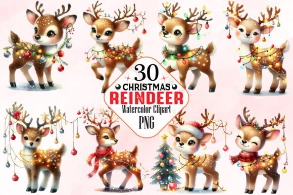 Watercolor Christmas Reindeer Clipart Graphics 102951679 1 580x386 1