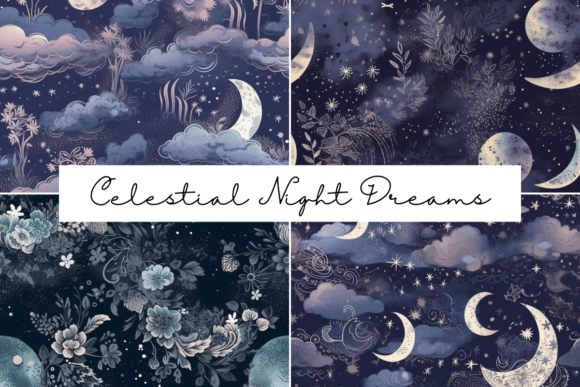 Celestial Night Dreams Seamless Patterns Graphics