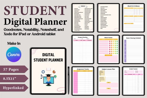 Digital Student Planner Canva Templates Graphics